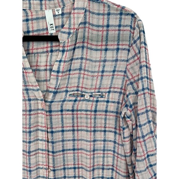 Kut from the Kloth Tops Shirts Womens Medium Plaid Button Up Semi Sheer - Picture 4 of 10